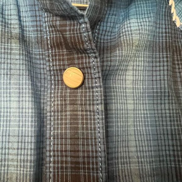 Panhandle Rough Stock Cotton size L Blue Plaid Western Shirt. Pearl snap. - Picture 4 of 12